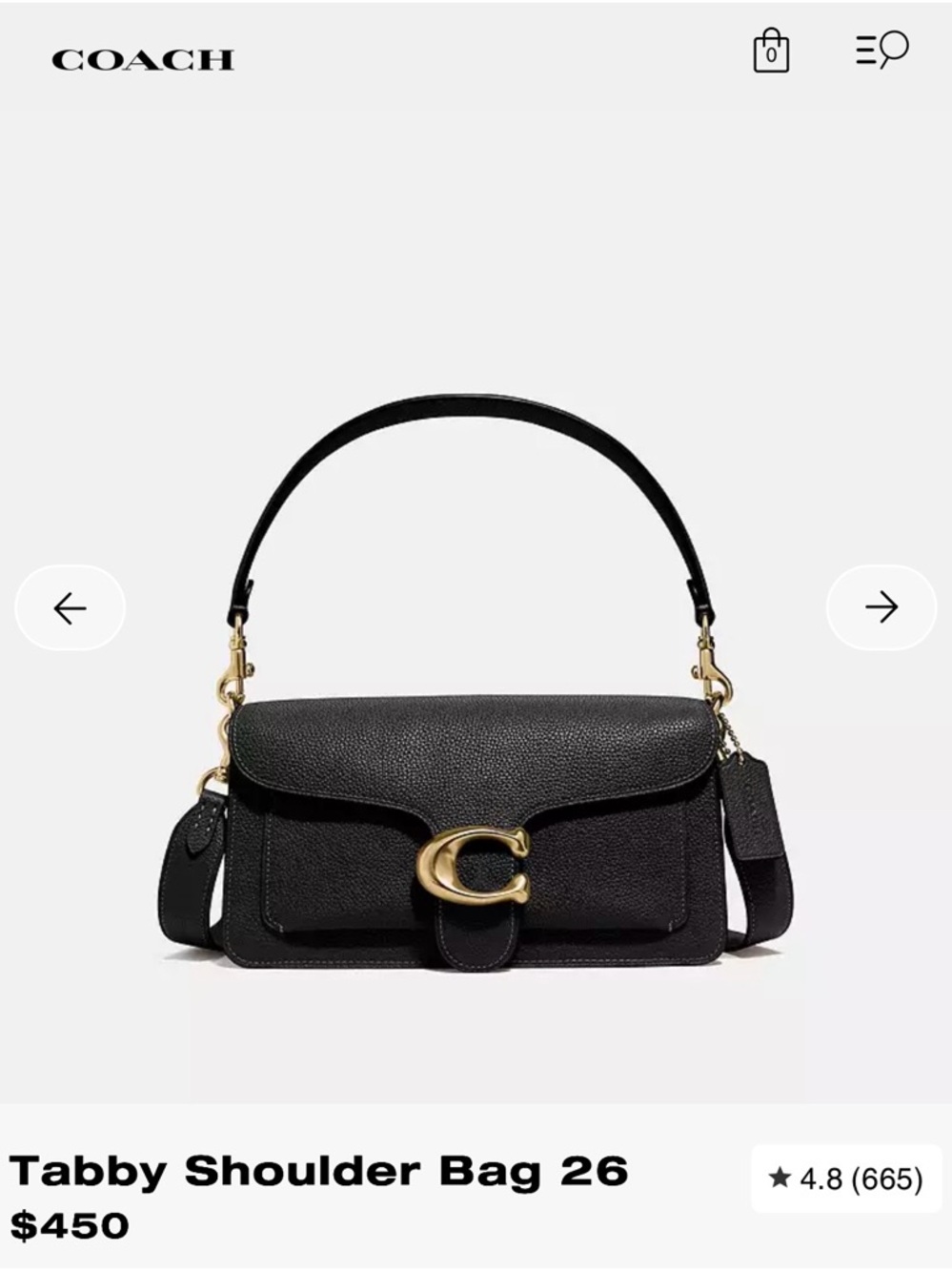 Coach Pebble Tabby 26 in Black